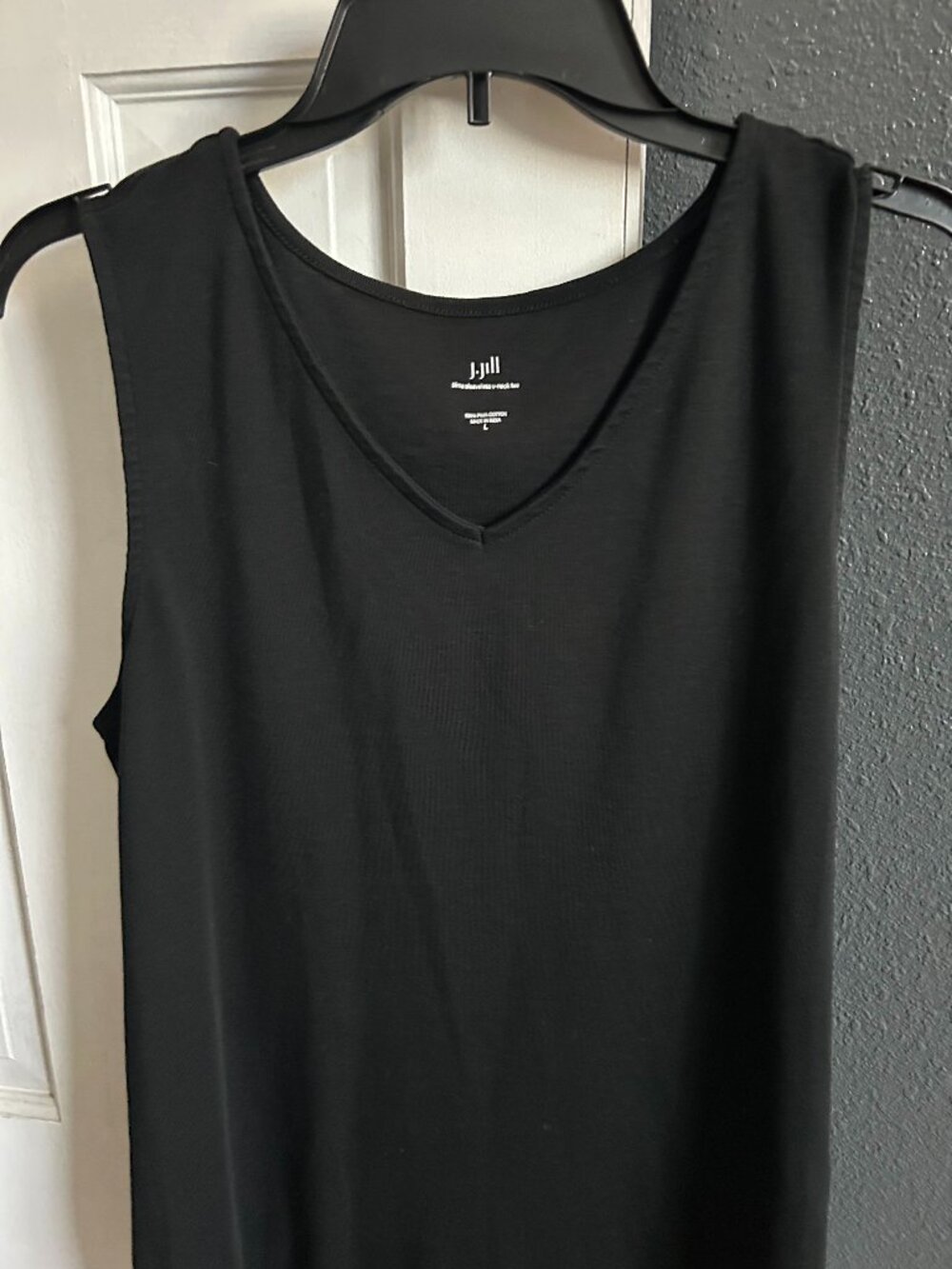 J Jill Black Pima Sleeveless V- Neck Tank Top Size Large